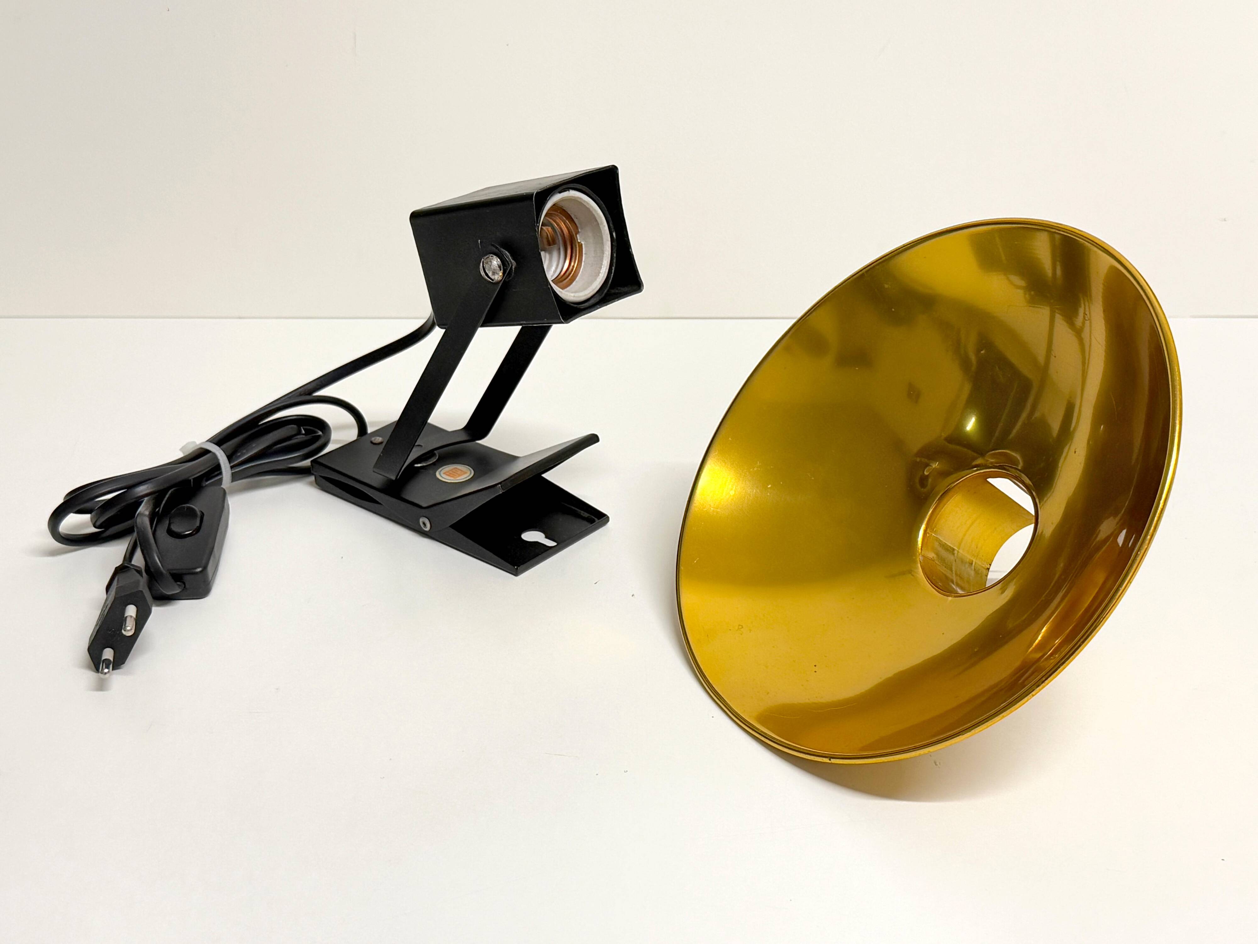 "LITA" Metal Wall Lamp Clamp Lamp with Gold Reflector Vintage 70's