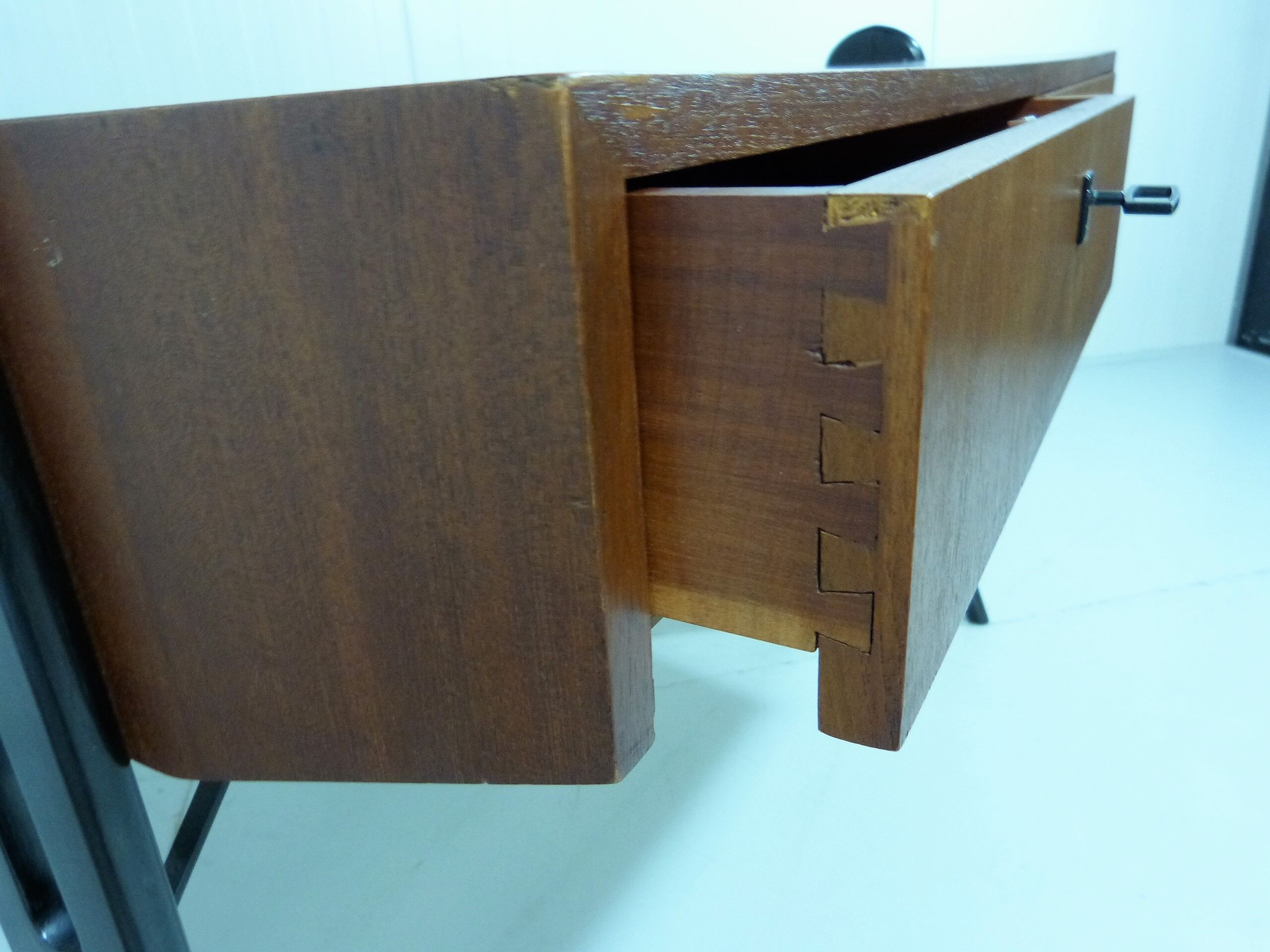 Vintage teak desk with black scissor legs 1960's
