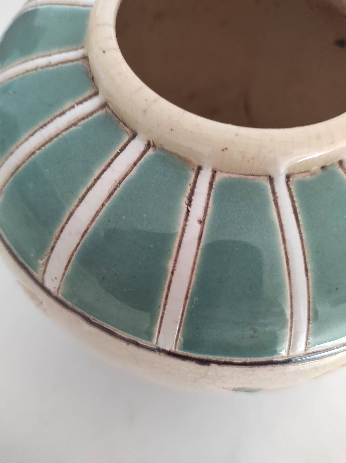 Vase boule céramique cloisonnée décor canards sauvages