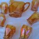 Old orange service pitcher & 6 glasses