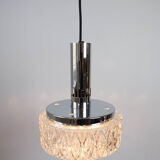 French mid-century glass & chrome pendant ceiling light, c.1960s