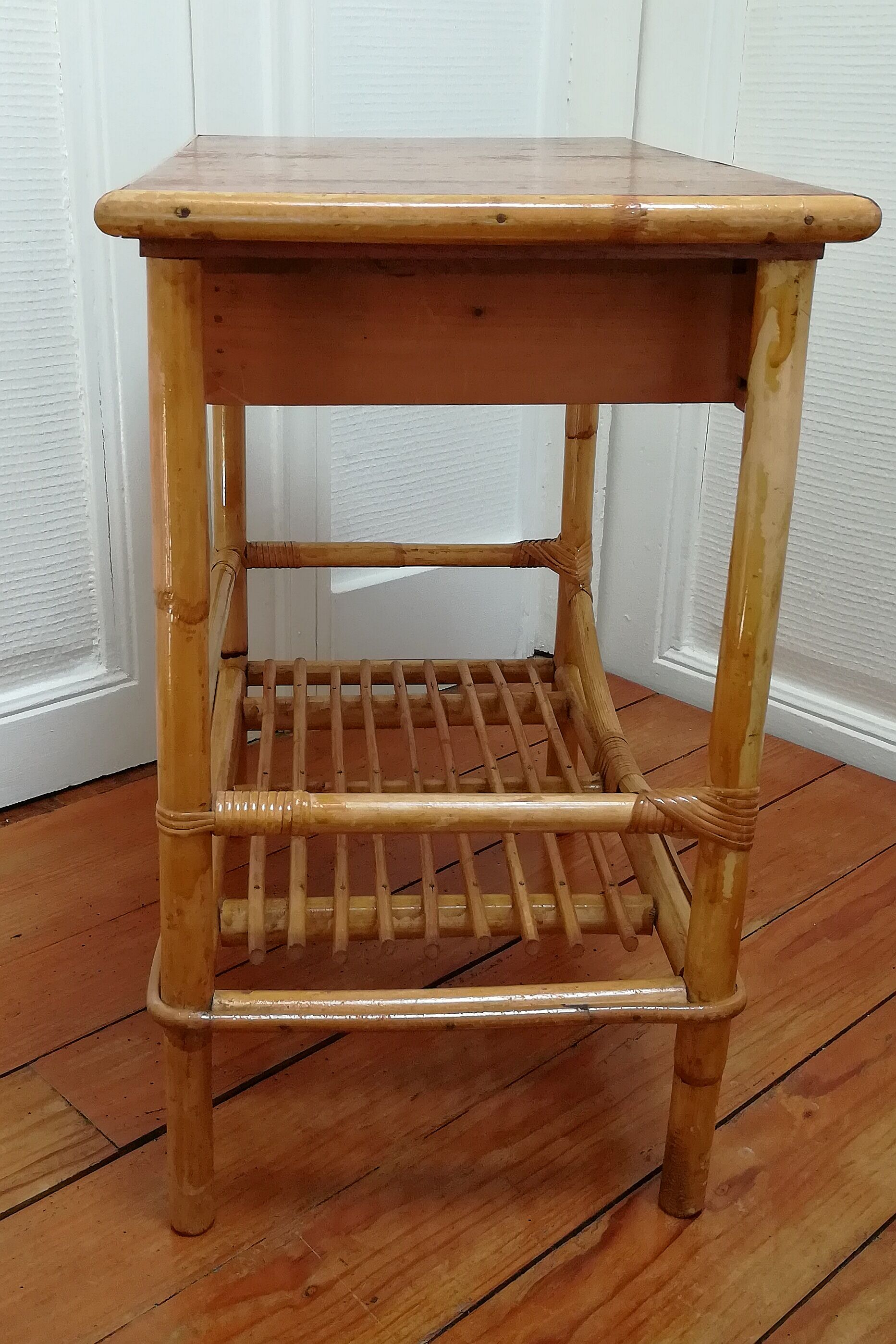 Rattan and vintage bamboo bedside table