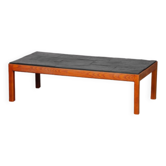 Vintage coffee table in wood and slate, 1970s