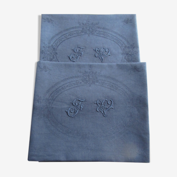 2 large damask napkins dyed in dark blue FV