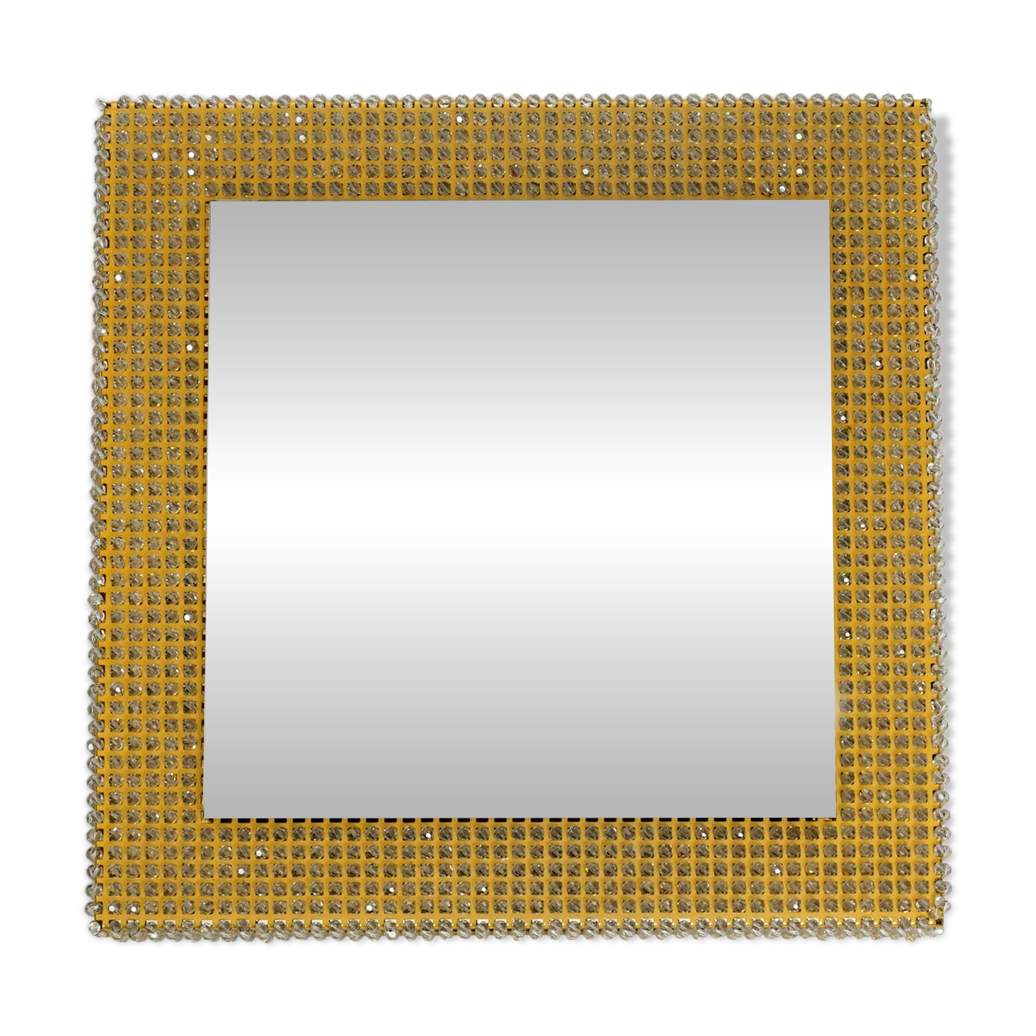 1960s brass wall backlit mirror, frame with glass beads by Palwa