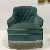 Duo of upholstered blue toad armchairs