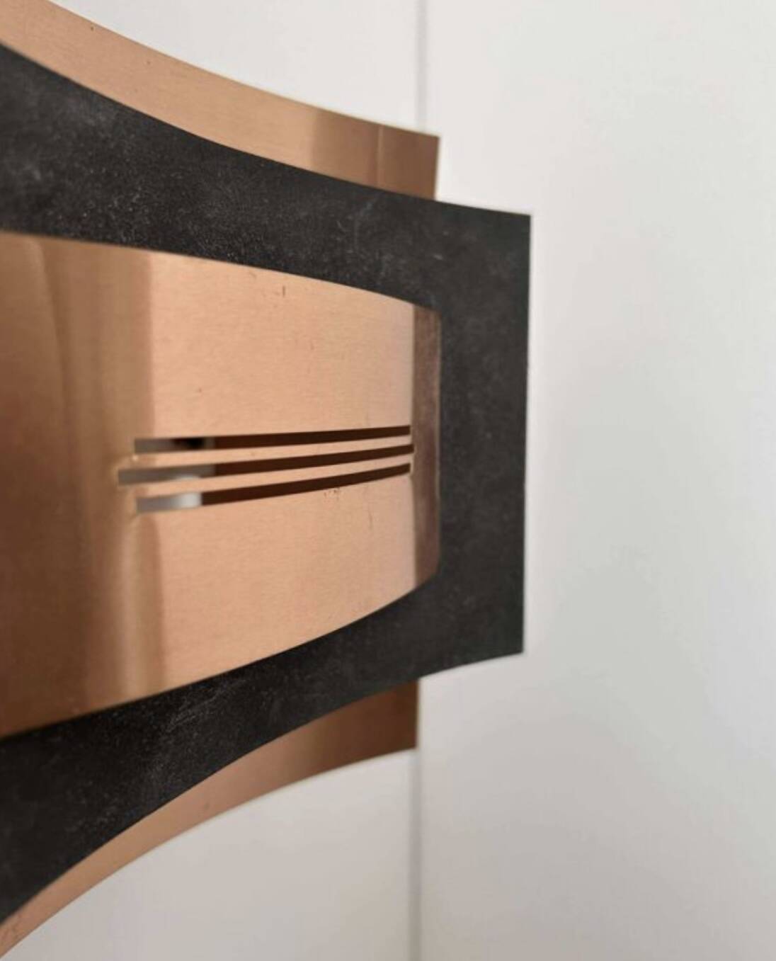 Pair of vintage wall lights, matte black metal and copper, Netherlands 1960