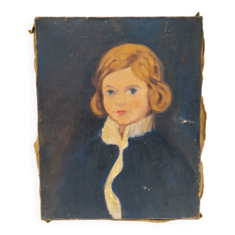 Portrait de garçon, huile sur toile signée  De la Rocha