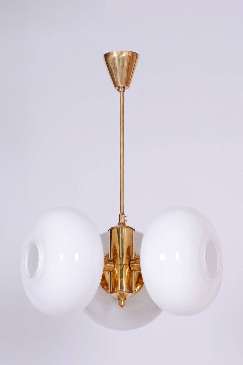 Mid-Century Chandelier in Brass and Glass by Kamenický Šenov, Czech, 1960s