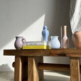 Solid wood bench with openwork base crossed by a cylinder - Mango wood