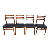 4 Scandinavian Design Chairs in Teak with Black Skai Upholstery 1960