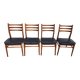 4 Scandinavian Design Chairs in Teak with Black Skai Upholstery 1960