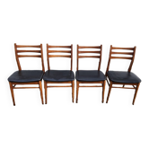 4 Scandinavian Design Chairs in Teak with Black Skai Upholstery 1960