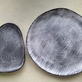 Dish and bowl set in gray sandstone Crépuscule model