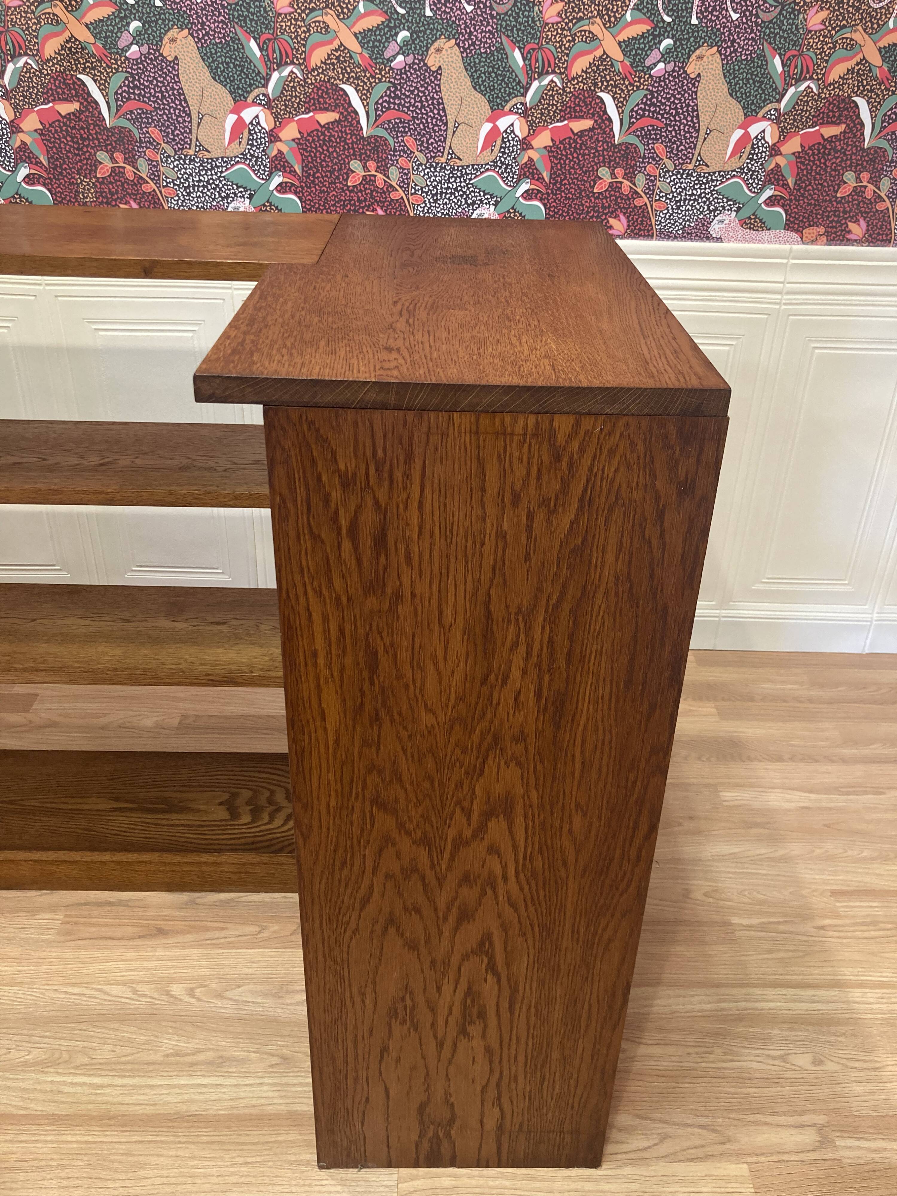 Large oak corner bookcase, 1950s design.