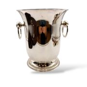 Silver-plated champagne bucket with ring handles.