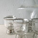 Service to liquor, glass with silver edging, art deco