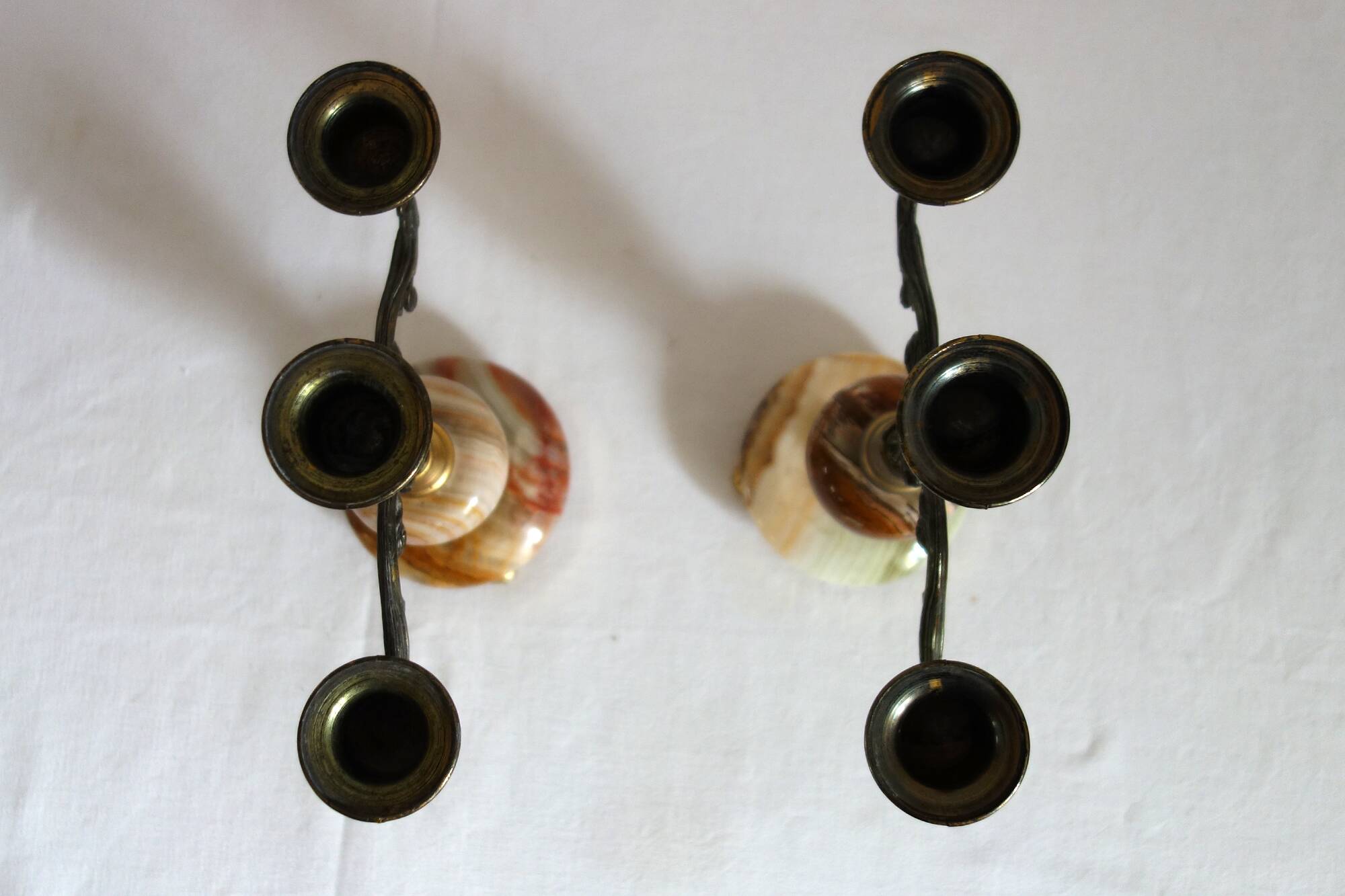Pair of vintage onyx brass candlesticks