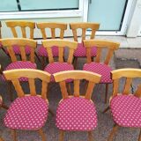 Set of 20 vintage wooden bistro chairs with cushions, year 7