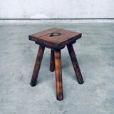 Brutalist Oak Stool, Belgium, 1950s
