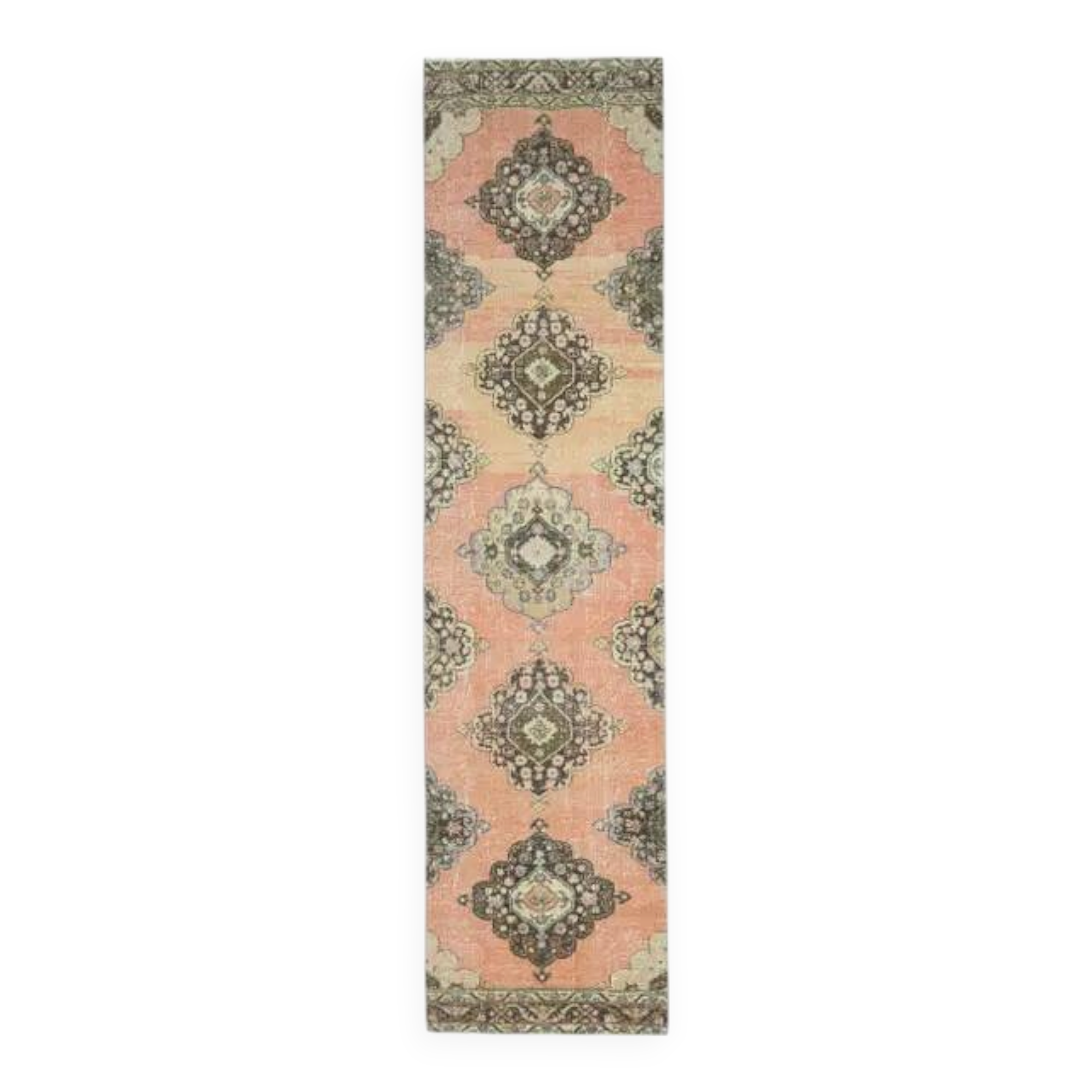 Vintage Turkish Oushak Handmade Wool Cotton Orange Runner Rug 92x378