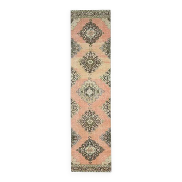 Vintage Turkish Oushak Handmade Wool Cotton Orange Runner Rug 92x378