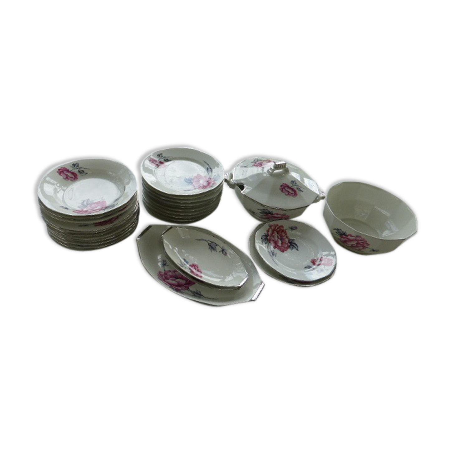 Gourmette Ancienne En Argent 925 - Motif Pivoines Et Dragon Art Déco - Japon - 18 Cm