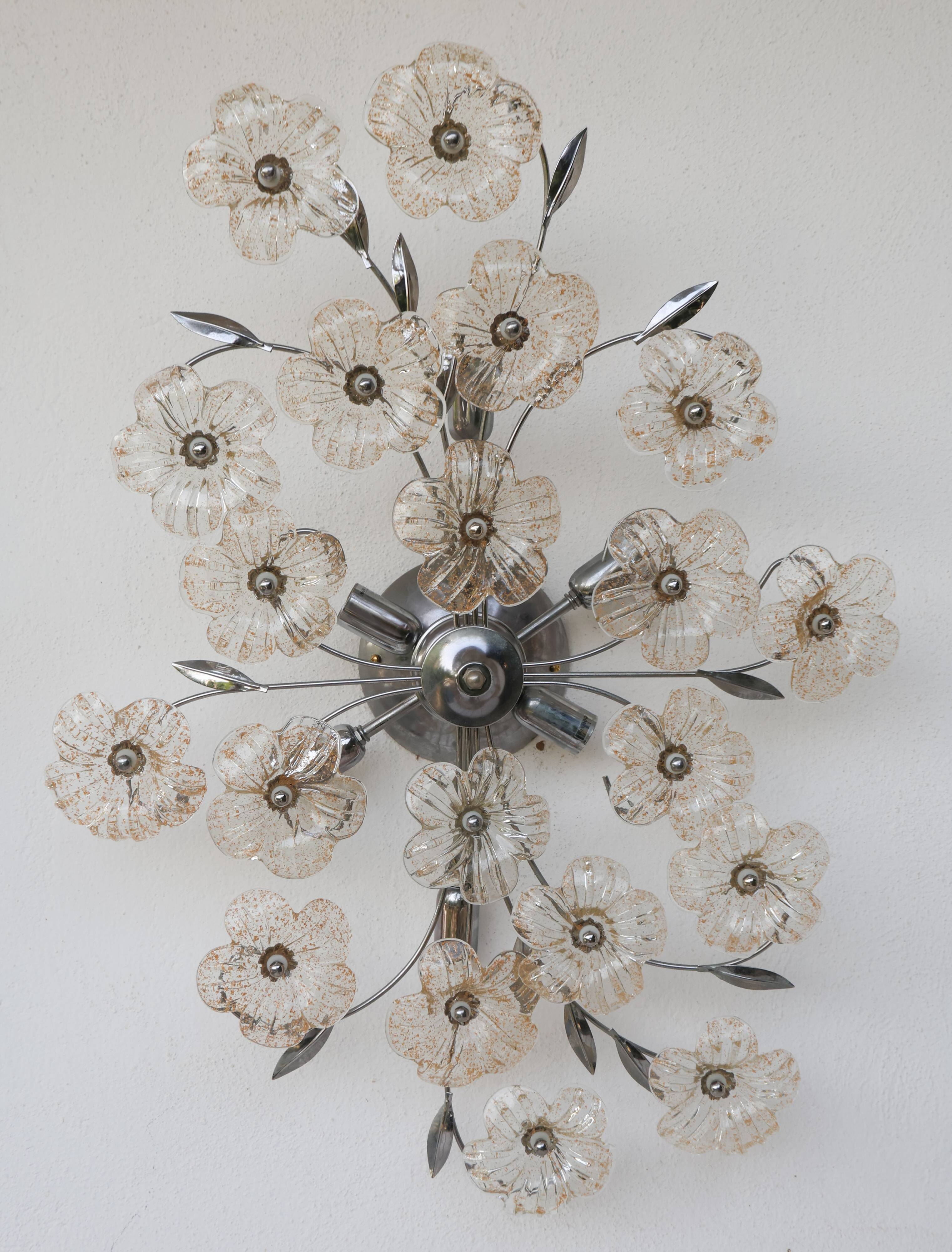 Large Size Gold and Transparent Murano Glass Wall light or Ceiling Light Fl