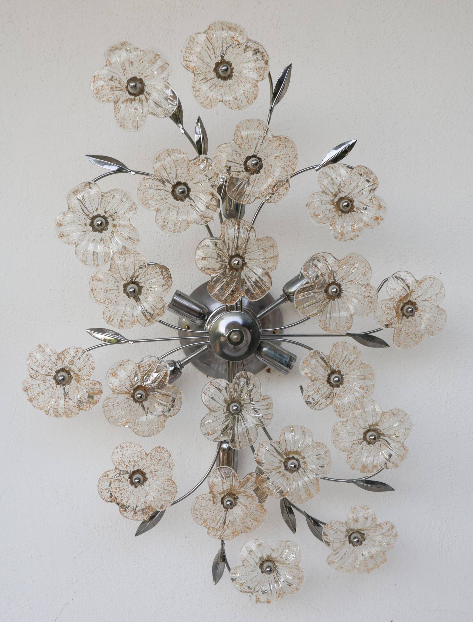 Large Size Gold and Transparent Murano Glass Wall light or Ceiling Light Fl