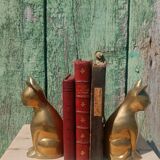 Gold-plated brass bookend cat