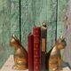 Gold-plated brass bookend cat