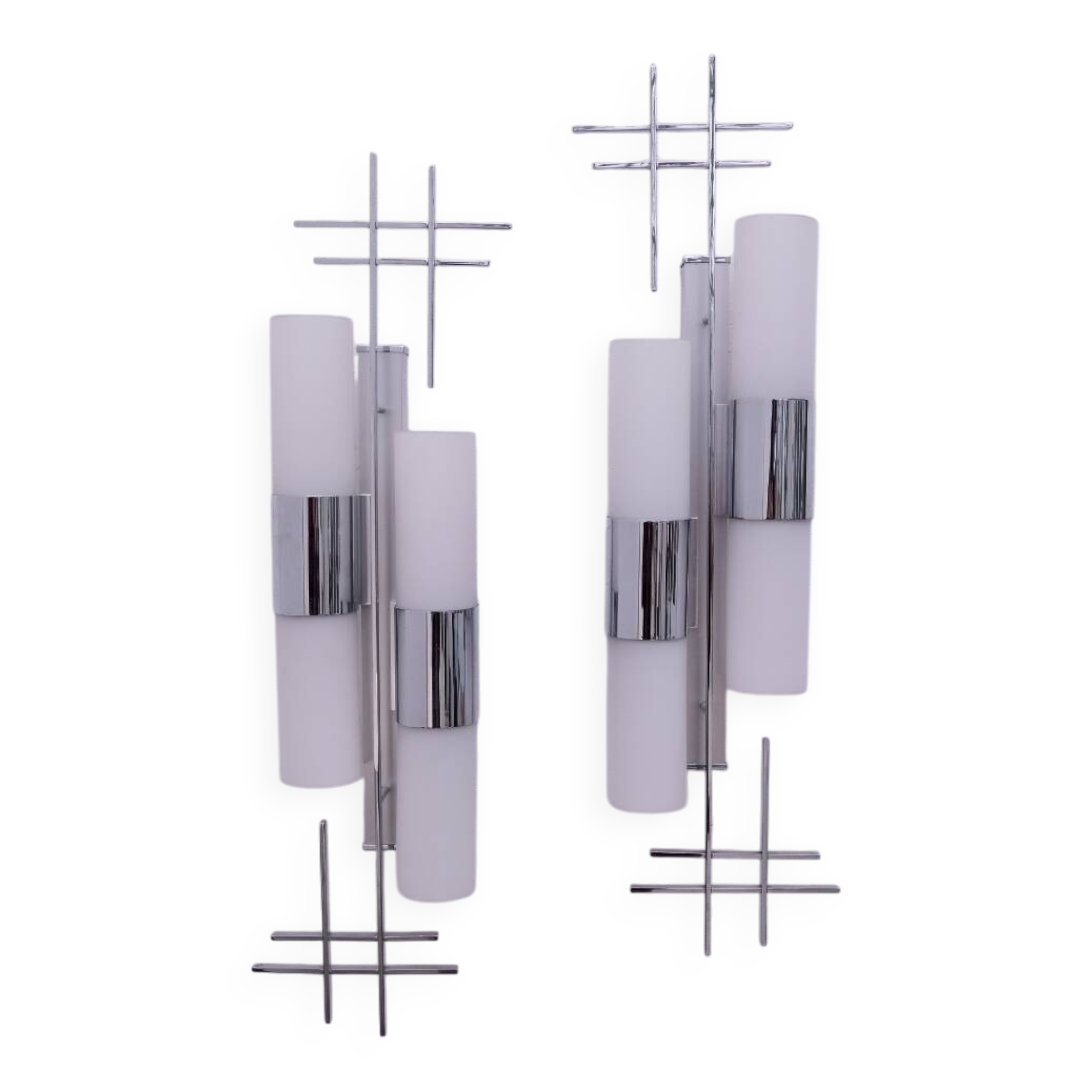 Pair of opaline and chrome wall lights, 1970