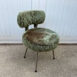 Vintage green furry chair from the 1960s
