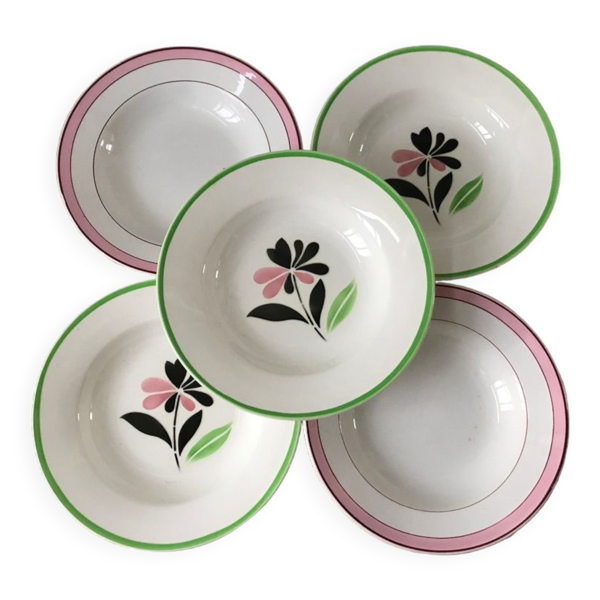 Lot de 5 assiettes creuses digoin sarreguemines modèle ''rustique'' et ''casino'' années 50