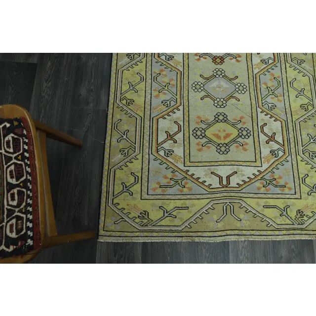 1970s vintage Turkish Oushak handmade wool cotton green area rug 115x205