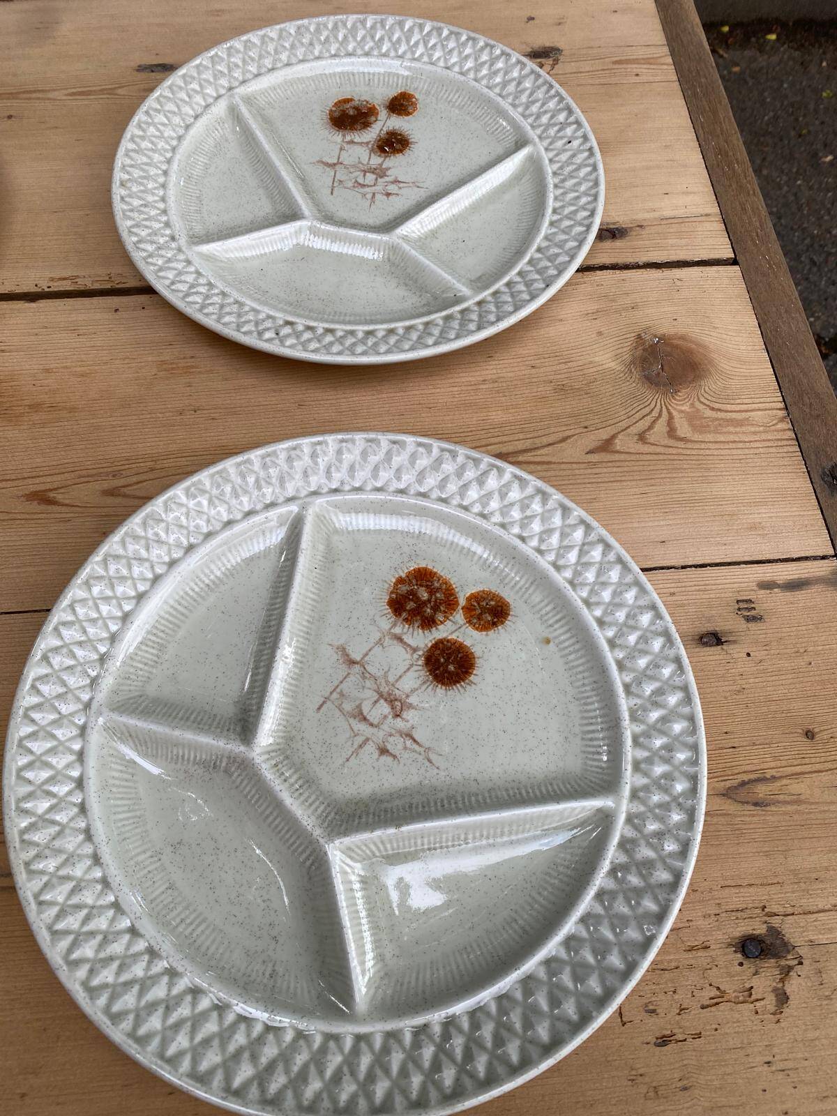 6 compartment plates in porcelain Sarreguemines France