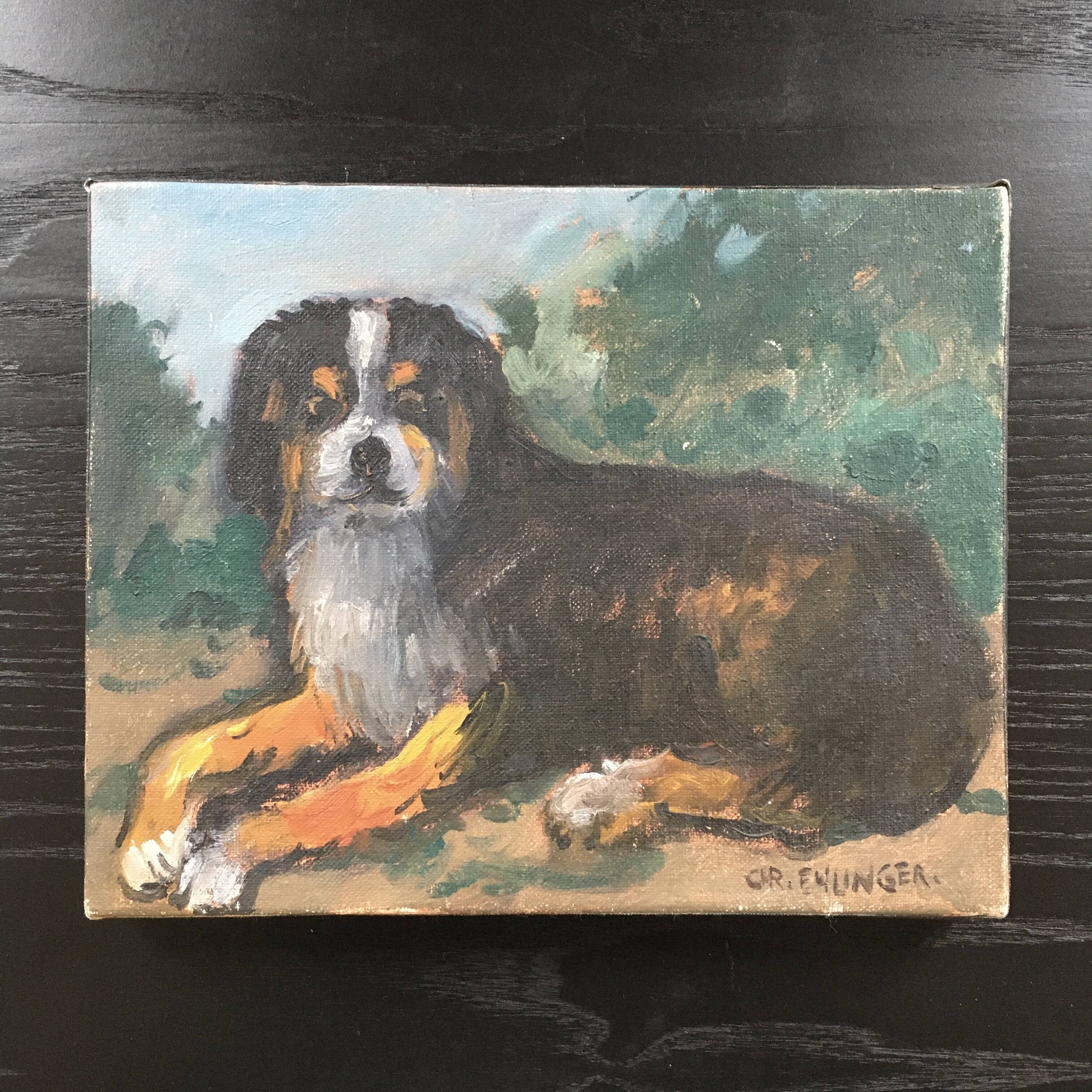 Lying cattle dog painting