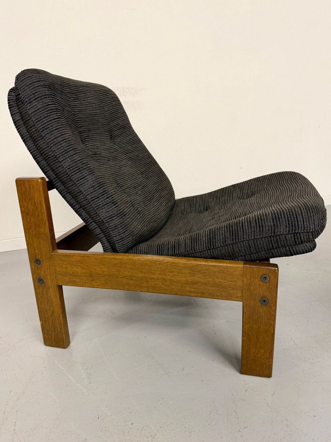 Lot of 2 adjustable wooden fabric chairs, Scandinavian design, vintage 1970s.