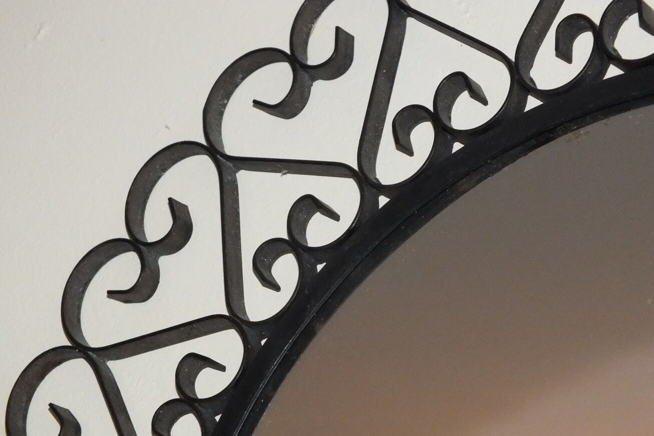 Vintage twisted iron mirror, 1950s, 39cm