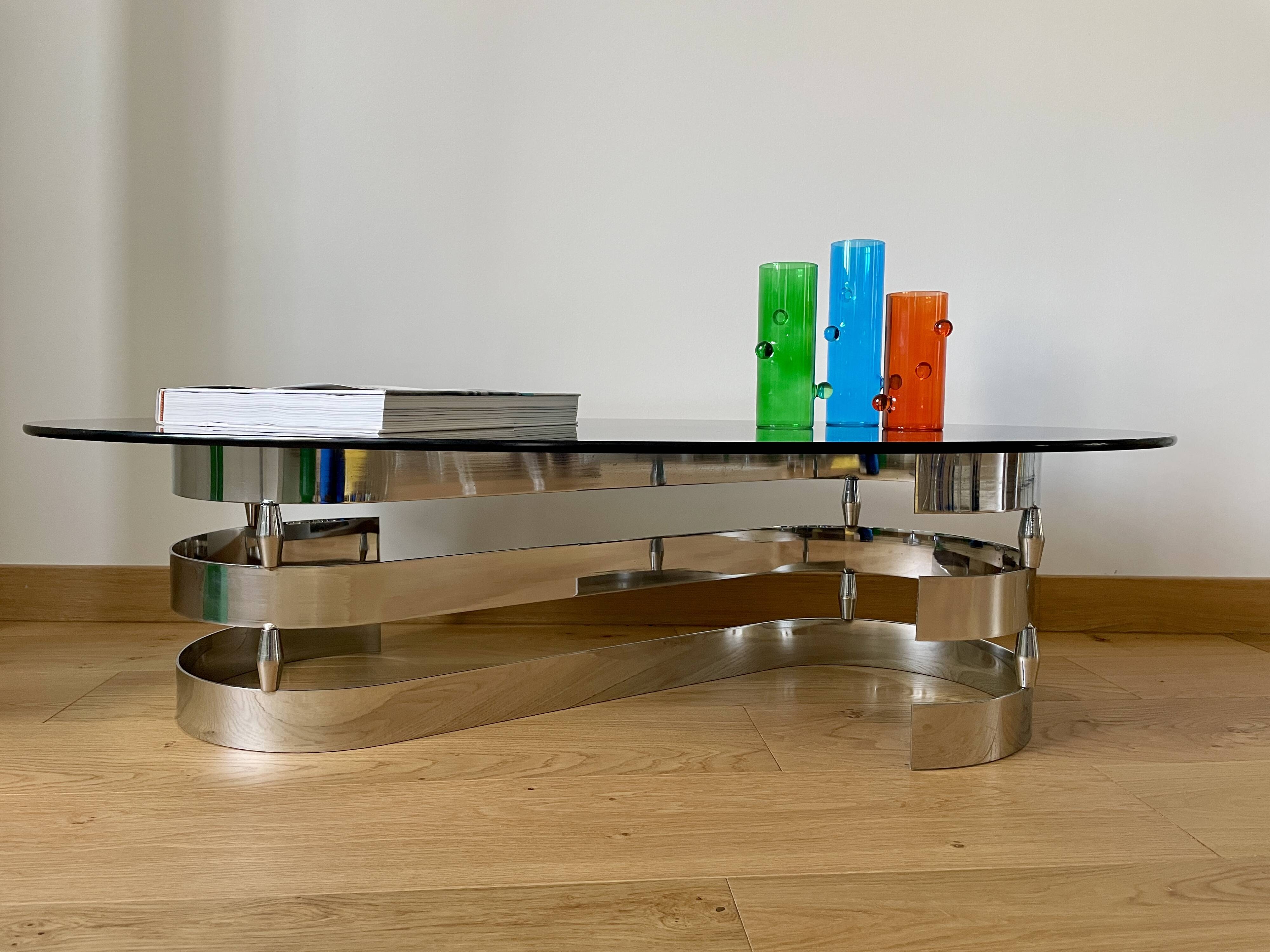 Smoked glass and chrome coffee table - Knut Hesterberg