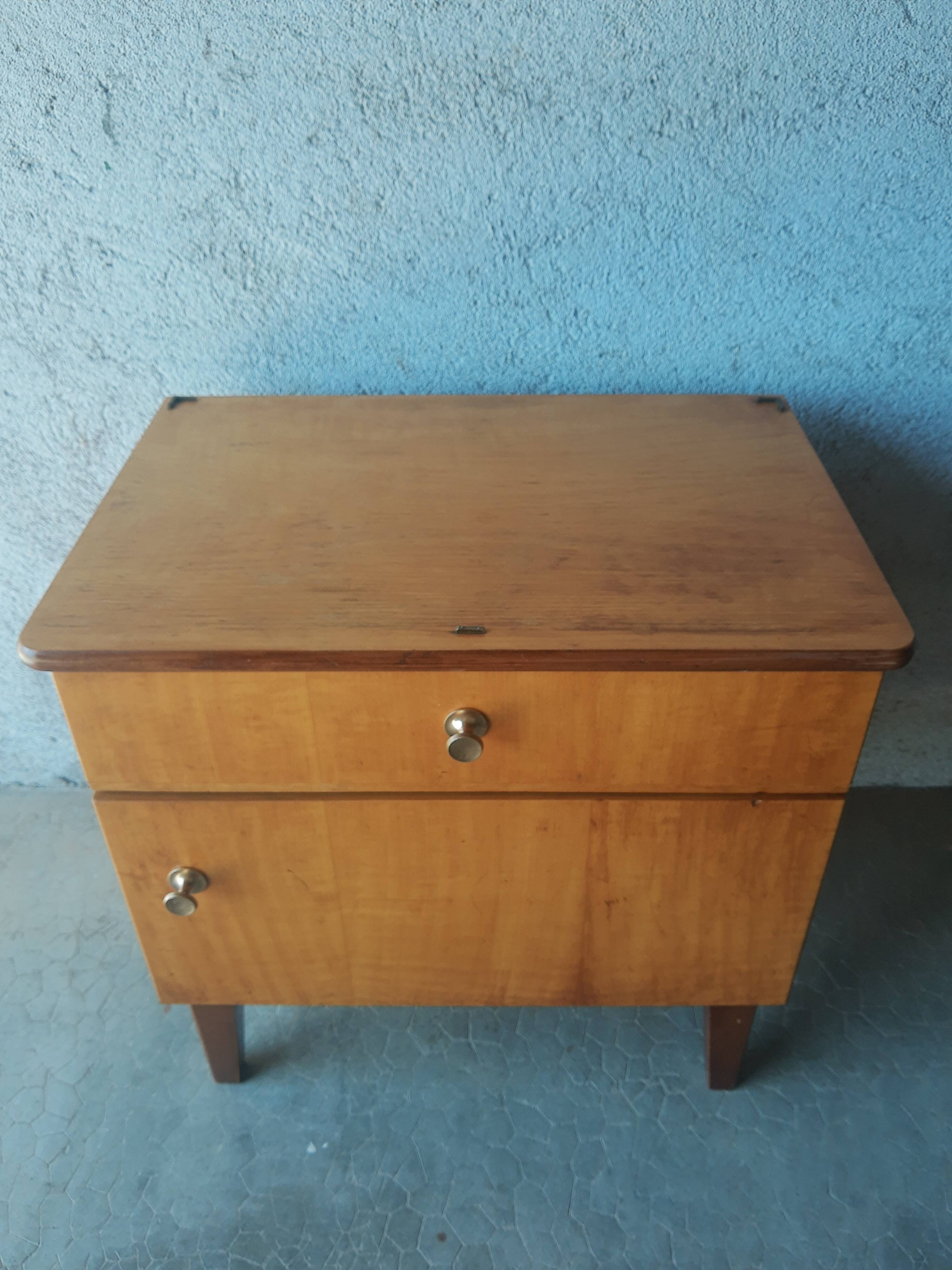 Vintage 70s light wood bedside table