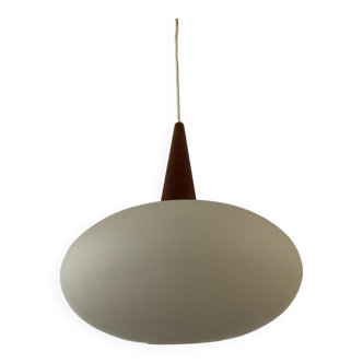 Louis Kalff pendant light in teak and opaline