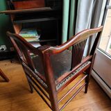 Corner armchair in wood and leather art deco style