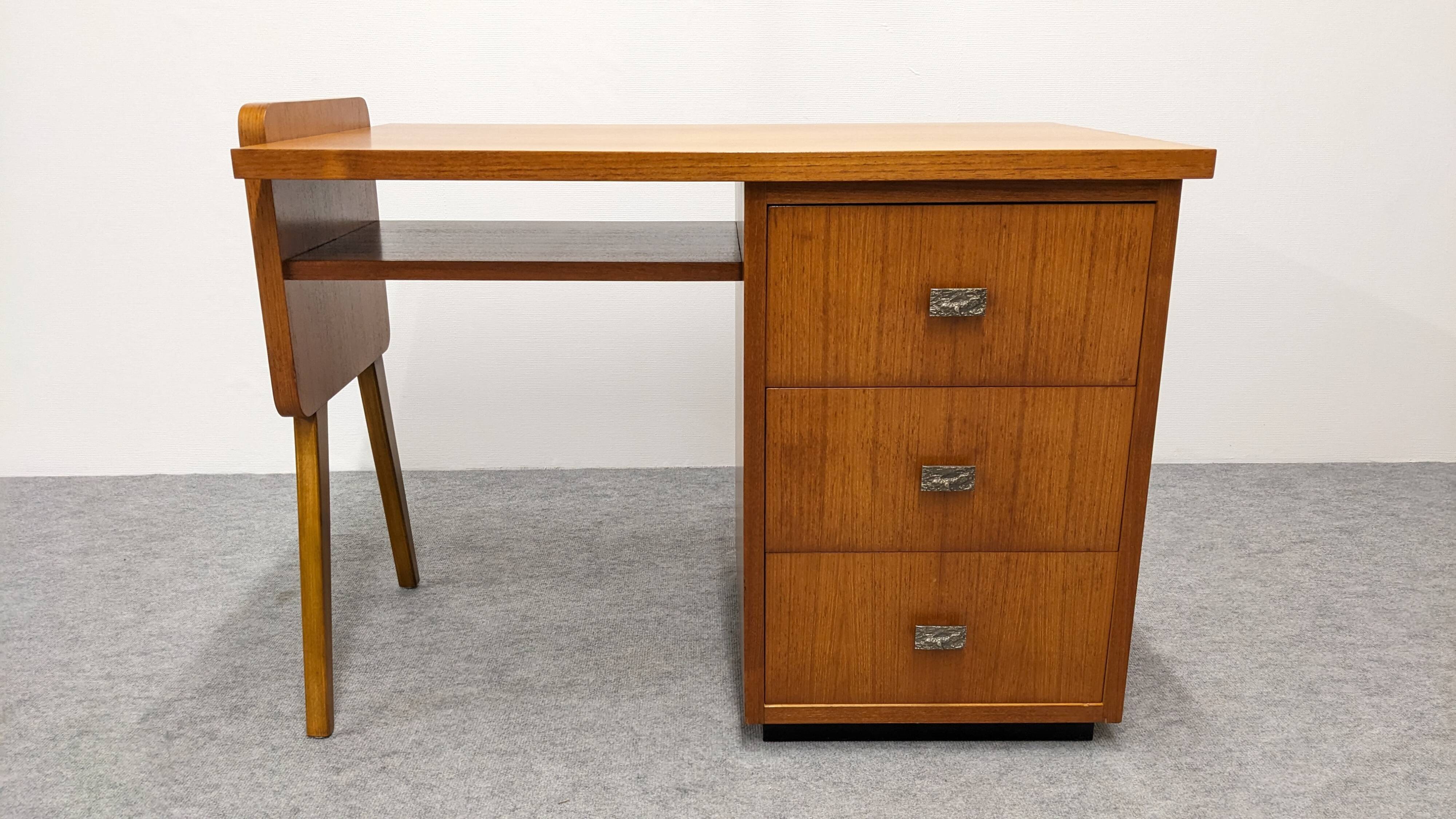 Modernist desk in blonde rosewood, France circa 1960.