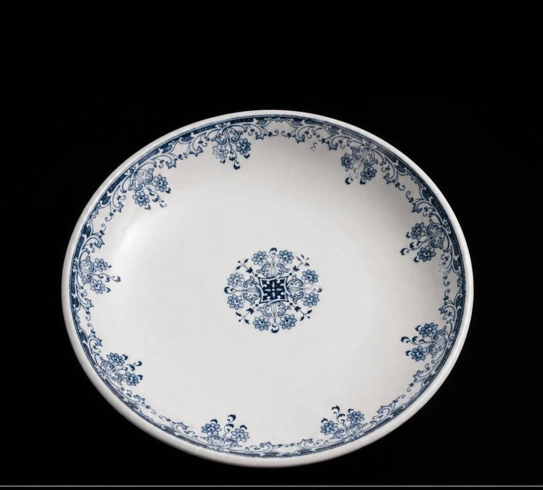 Old footed bowl Sarreguemines Mignon blue faience vintage