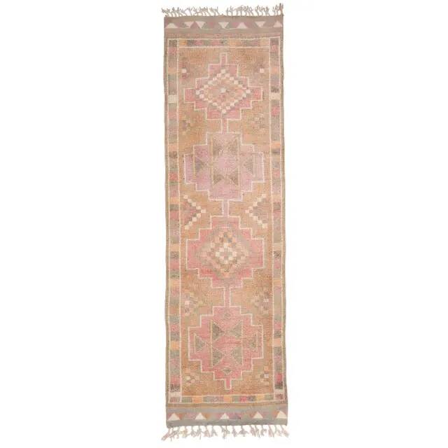 Vintage Turkish Hand-Knotted Wool Cotton Pink Runner92x335