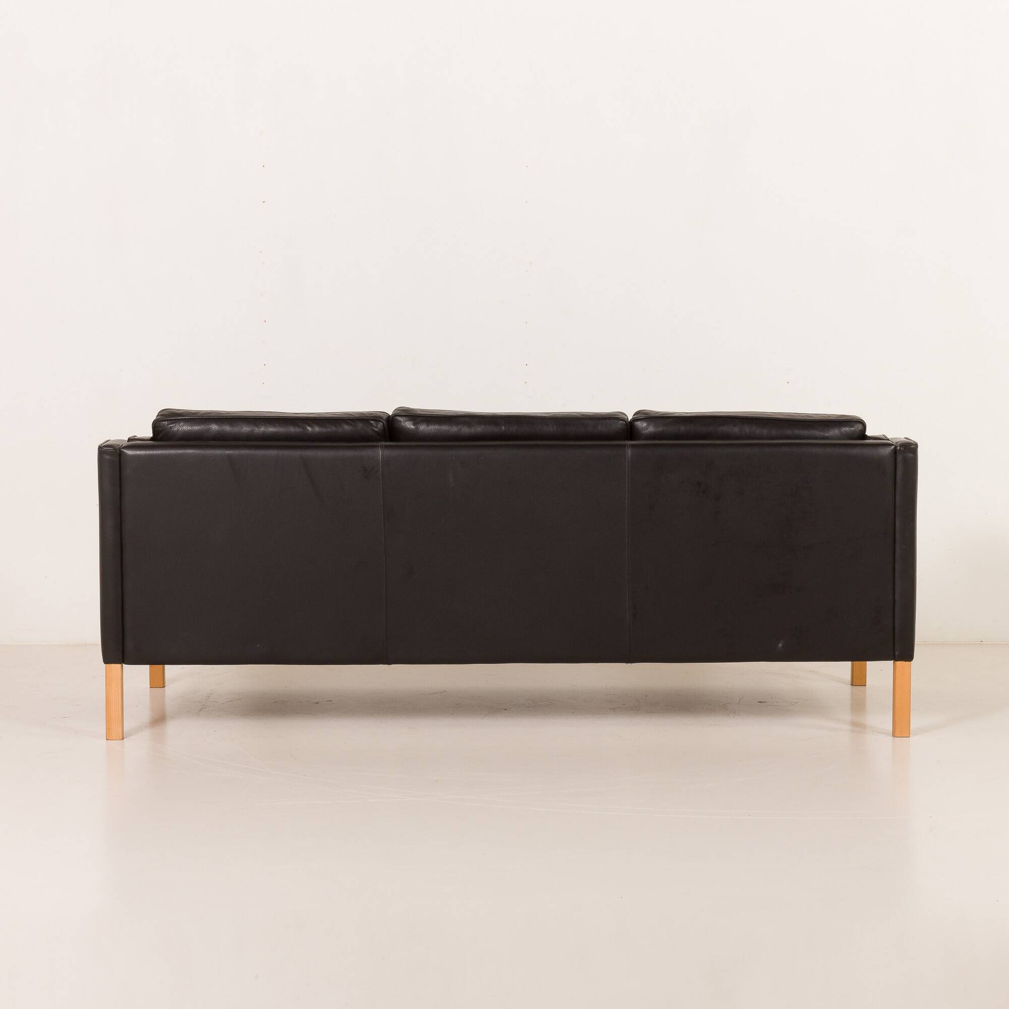 Stouby black leather sofa, Denmark 1970s