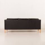 Stouby black leather sofa, Denmark 1970s