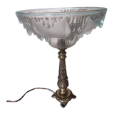 Chiseled bronze foot lamp, ezan glass basin art deco style