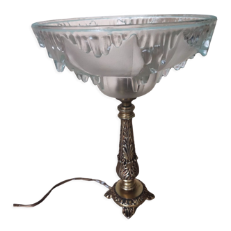 Chiseled bronze foot lamp, ezan glass basin art deco style